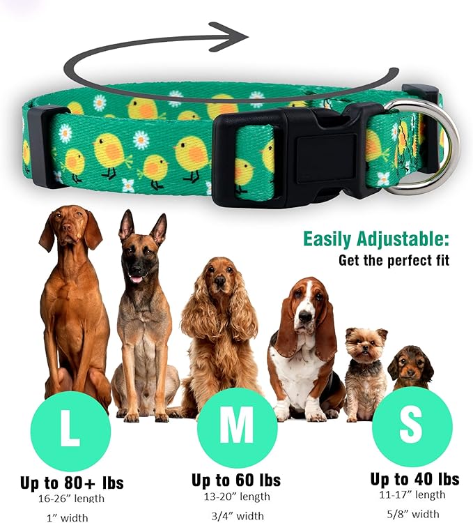 Native Pup Easter Dog Collar, Cute Spring Gift for Puppies, Pink Pastel, Eggs, Chicks, Bunny Adjustable for Small, Medium, Large Breeds (Chicks, Small)