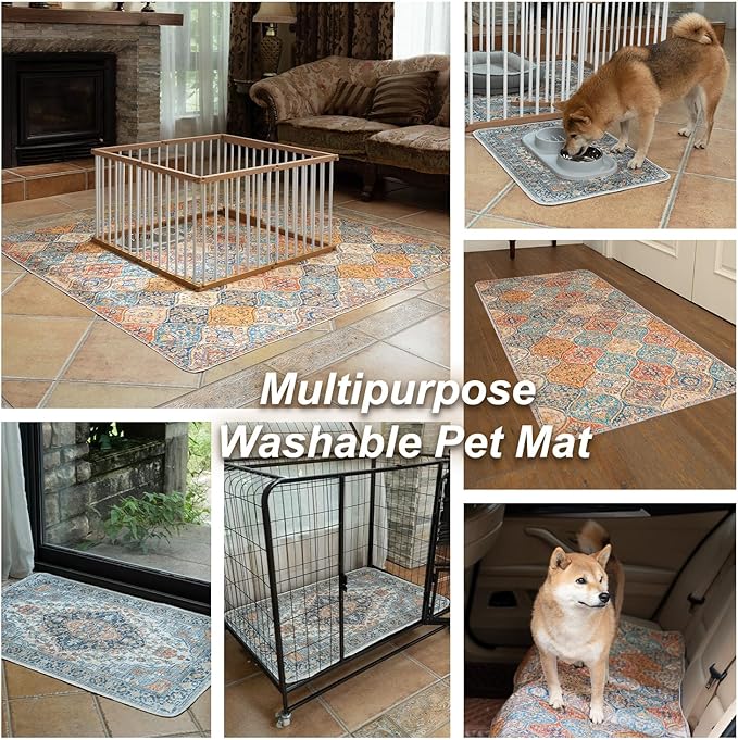 nunubaby Washable Pee Pads for Dogs, Stylish, Non-Slip and Leak-Proof Pee Pads. Reusable Potty Pads for Dogs for Crates and Floors.(Brown/Multi, 54" x54")