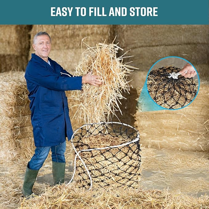 Hay Net for Horses,36 Inch Length Slow Feed Hay Net, Premium PE Material Hay Bags for Horses Goats Sheep, Easy to Hang with Steel Quick Links