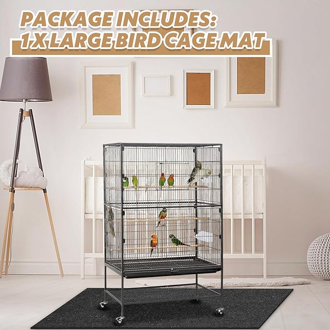 Nuanchu Large Bird Cage Mat, 48 x 36 Inch Under Pet Cage Mat, Absorbent/Waterproof Felt Pad for Bird Cages, Reptile Aquariums, Dog Kennels, with Non-Slip Backing for Hard Floors and Surfaces