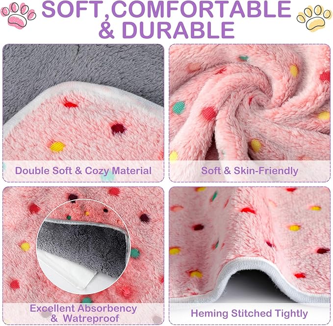 Tudomro 8 Pcs Guinea Pig Blankets Absorbent Washable Animal Fleece Bedding Cage Liners Waterproof Reusable Pet Pee Sleep Mat Pad Cover for Chinchilla Hamster Ferret(Dot,16 x 24 Inch)
