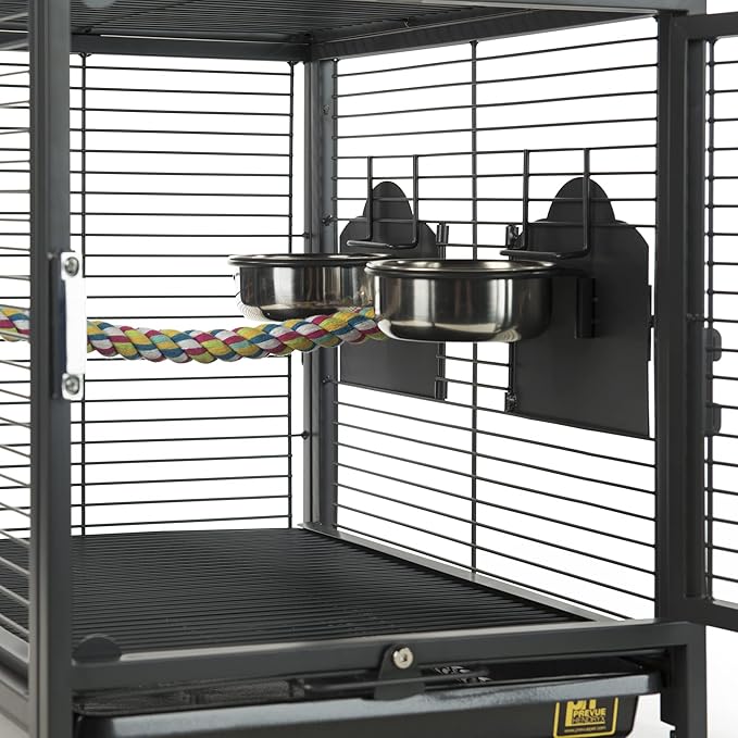Prevue Pet Products Playtop Travel Carrier - Outdoor Travel Bird Cage for Small Parrots & Birds, Front Facing Door, Rope Perch, Lightweight & Portable, Easy Transport - Black