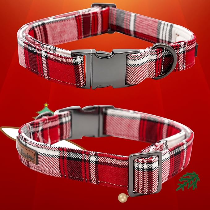 Dog Collar, Christmas Dog Collar Plaid Pet Collar Bow Holiday Bows Girl Boy Puppy Collar Adjustable Pet Collar for X-Small Dogs