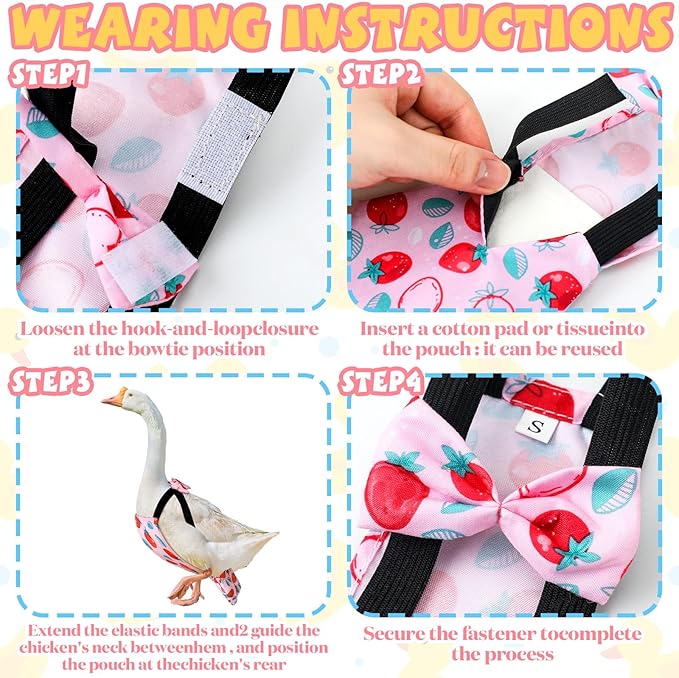 6 Pcs Chicken Diapers for Hens Rooster Ducks Reusable Washable Duck Diapers with Bow Tie for Ducklings Hens Goose Poultry Adjustable Clothes for Hen Rooster Chicken(Classic,M)
