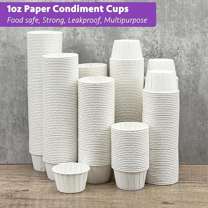CAMKYDE 2000 pcs Ketchup Cup Small Paper Cups 1 oz, Leak-Proof Food Safe Disposable Condiment Cups Sample Medicine Cup (Pack of 2000)