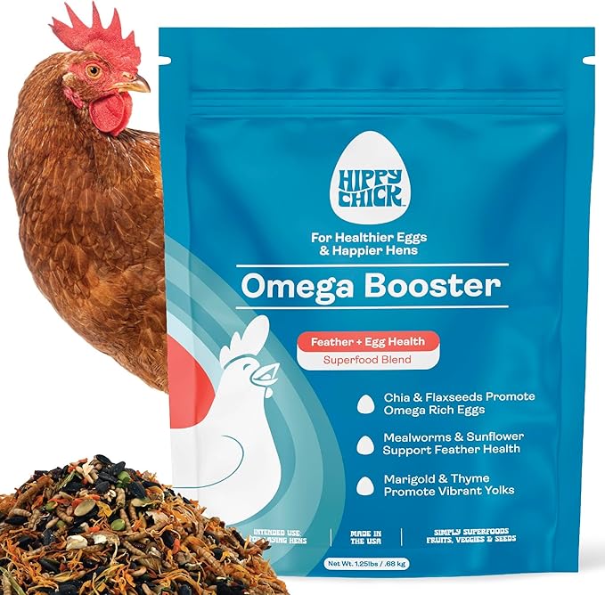 Omega Booster – Omega-3 Eggs & Chicken Supplement for Laying Hens – Egg Laying Booster & Feather Health Support – Natural Poultry Treat, Layer Food Additive & Flock Snack – 1.25 lb Bag