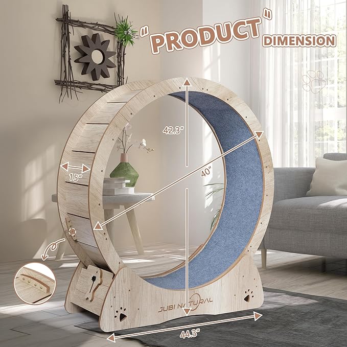 Cat Exercise Wheel, 40" Cat Running Wheel for Indoor Cats with Quiet Carpeted Runway, Cats Treadmill Wheels with Locking Mechanism, Cat's Weight Loss and Health