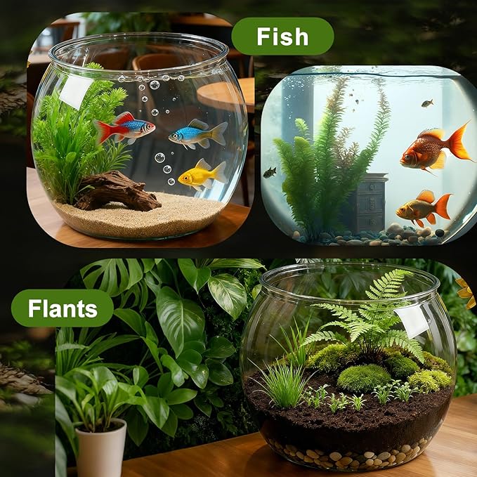 Geelin 1.5 Gallon Plastic Fish Tank Large Bowl Shatterproof with Crystal Clear Clarity for Terrarium, Flower Vase Centerpiece Gift for Fish Lovers(Round)