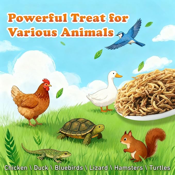 Amzey Dried Mealworms 1 LB, 100% Natural Meal Worms for Chicken & Birds, Organic Chicken Feed for Laying Hens, High Protein and Nutrition, Zipped Bag