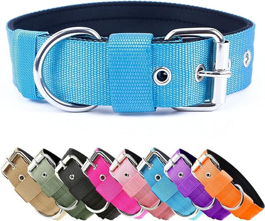 Heavy Duty Tactical Dog Collar - 1.5" Width Military Durable Thick Nylon with Adjustable Metal D Ring & Buckle Working Training K9 Collar for Medium Large Dogs (S(14"-17"), Light Blue)