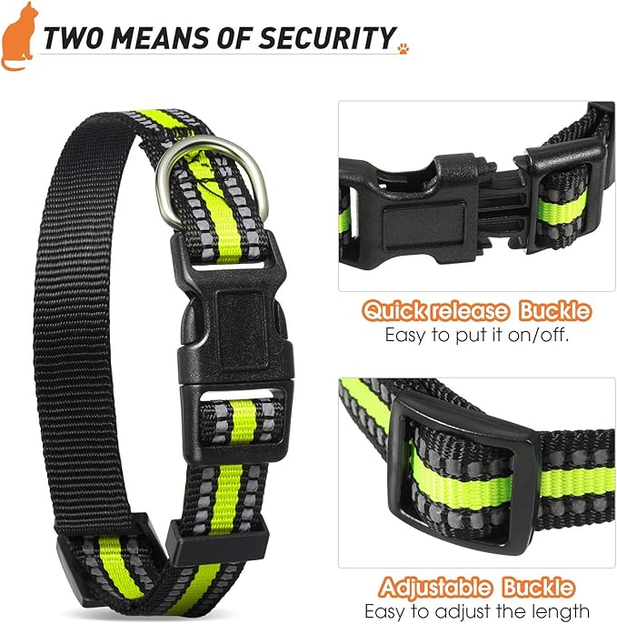 Weewooday 3 Pieces Reflective Dog Collar Nylon Adjustable Quick Release Pet Collars for Dogs(Large)