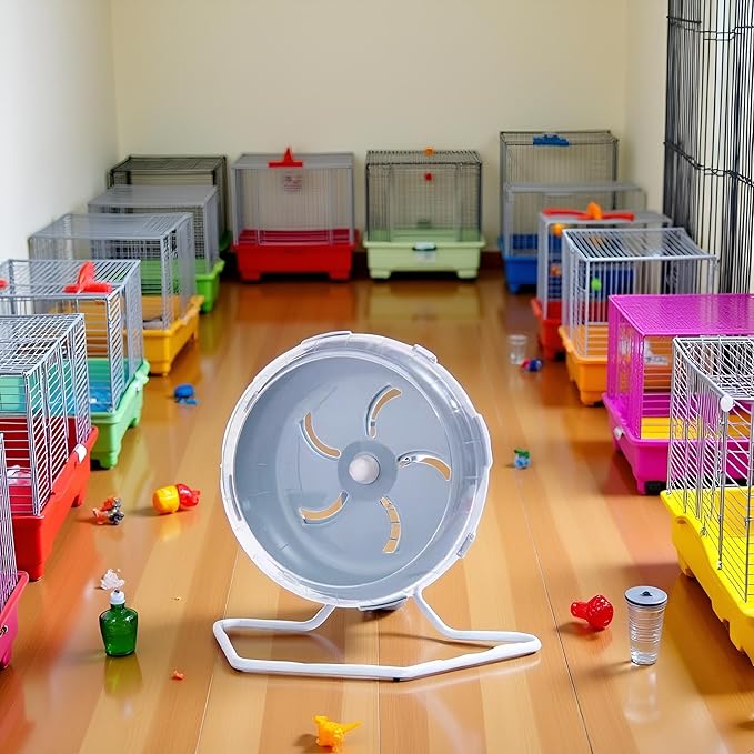Grey Silent Hamster Wheel 7 inch, Silent Exercise, Height-Adjustable Wheel Cage Accessories, Running Toys Small Animals Exercise, for Hamster Wheel