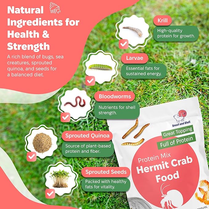 Snout and Shell Hermit Crab Food Variety Pack – Blue Waves, Protein Mix & Summer Sunset – High-Protein Whole Food Diet with Seafood, Seeds, Fruits & Flowers – Natural Foraging Blend for Healthy Crabs