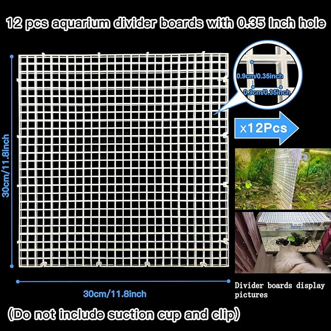 Adjustable Aquarium Fish Tank Divider Filter Bottom Plastic Grid Fish Tank Isolation Board Egg Crate Tray(White, 12pcs 11.8X11.8Inch with 0.35Inch Hole)