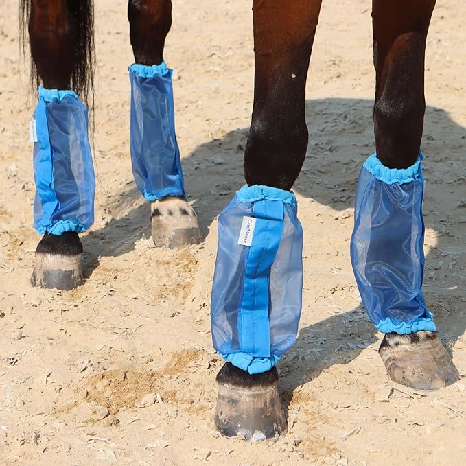 Universal Size Horse Leggings Fine Mesh Greatly Reduce Stomping Breathable Horse Boots Leg Wraps (Set of 4) Blue