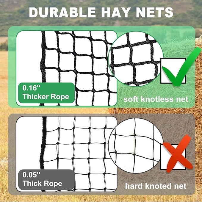 TONGMO 5x5 ft Round Bale Hay Net for Horses & Livestock - Slow Feeder Hay Nets with 2 inches Hole