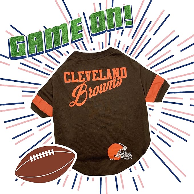 NFL Cleveland Browns Dog & Cat T-Shirt, Medium. Football PET TEE for NFL Team Fans. New & Updated Fashionable Stripe Design, Durable & Cute Sports Outfit