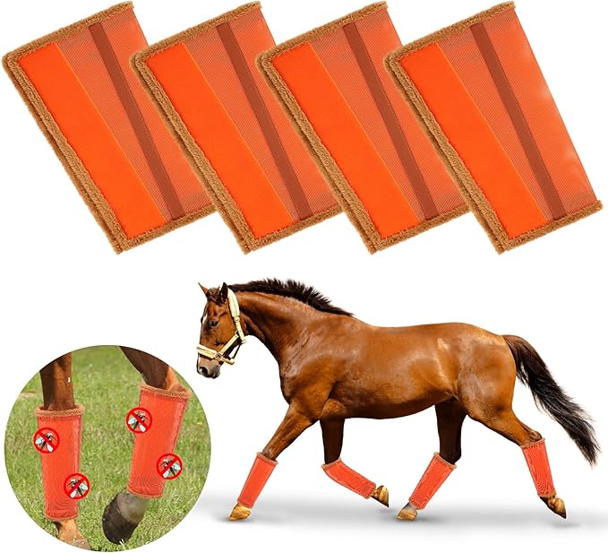 Fly Boots for Horses. Horse Fly Boots Set of 4. Adjustable Horse Fly Boots Stops Stomping Fly Leg Wraps for Horses,