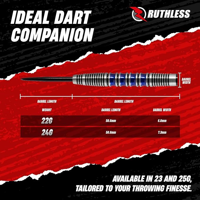RUTHLESS Red Falcon Professional Tungsten Steeltip Darts Set in 22g and 24g, with Flights and Stems Shafts