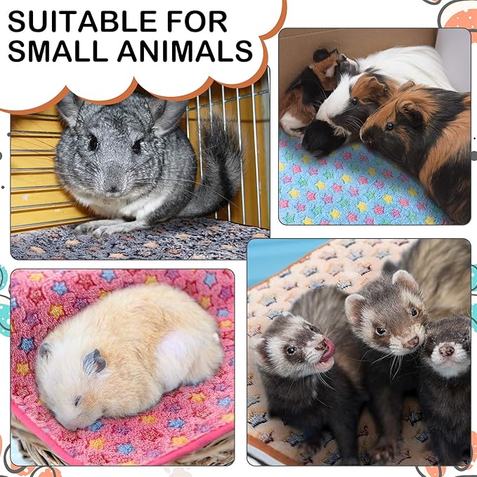 Tudomro 8 Pcs Guinea Pig Blankets Absorbent Washable Animal Fleece Bedding Cage Liners Waterproof Reusable Pet Pee Sleep Mat Pad Cover for Chinchilla Hamster Ferret(Star,16 x 24 Inch)