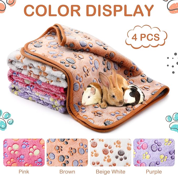 Reginary 4 Pcs Waterproof Guinea Pig Blankets Washable Small Animal Fleece Bedding Absorbent Guinea Pig Cage Liners Reusable Pet Pee Pad Sleep Mat for Hamster Ferret