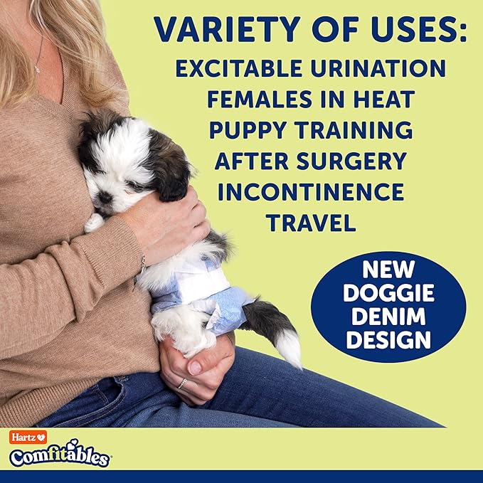 New! Hartz® Comfitables® Disposable Dog Diapers, Size XS 12 Count, Comfortable & Secure Fit, Easy to Put On, Super Absorbent Male and Female Diaper