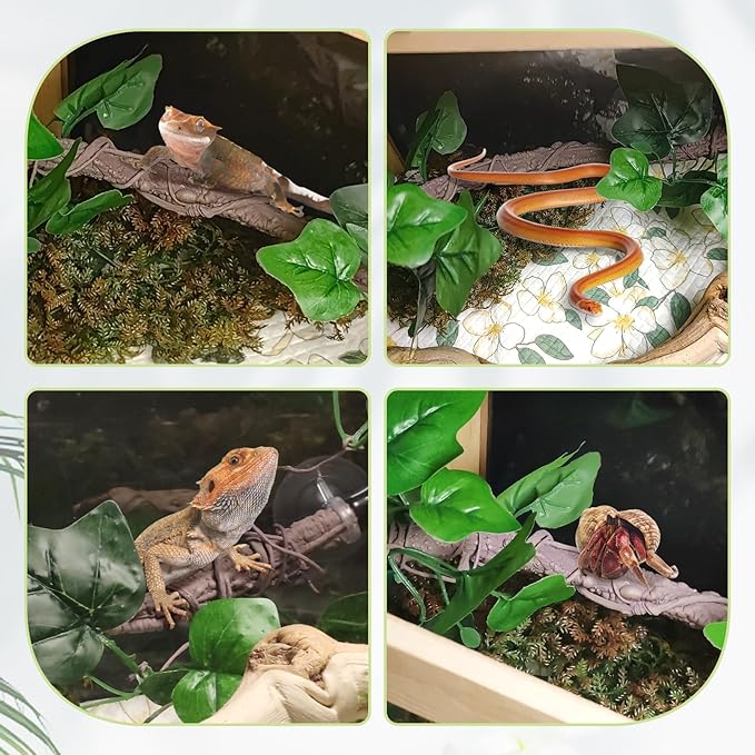 VCEPJH Reptile Climbing Branch Decor 2 Pcs Bendable Jungle Vine with Suction Cup Terrarium Plant Decoration for Gecko Bearded Dragons, Snake,Frogs, Chameleons Cage Accessories (W)