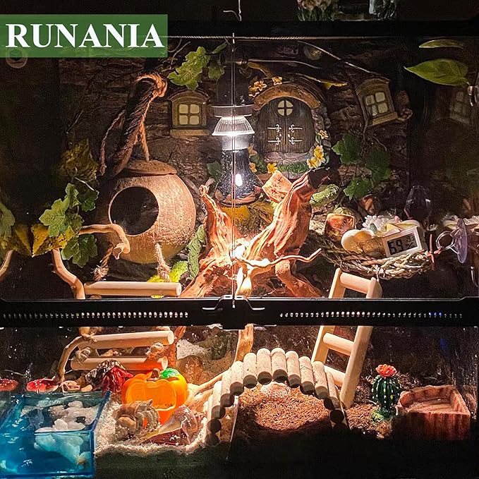 Crested Gecko Tank Accessories，Reptile Vines Plants with Coconut Shell Ladder Hideout Hermit Crab Decor for Bearded Dragon Lizard Chameleon Tortoise Snake