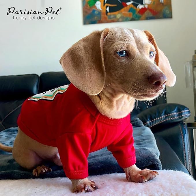 Parisian Pet Dog Shirt - Embroidered “I Put Ketchup on My Treats“ - 100% Cotton and Polyester Dog Clothes - Sleeved, Lightweight Costume for Dogs - Red Dog Shirts for Small Dogs - Pet Costumes - S