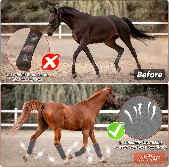 Fly Boots for Horses. Horse Fly Boots Set of 4. Adjustable Horse Fly Boots Stops Stomping Fly Leg Wraps for Horses,