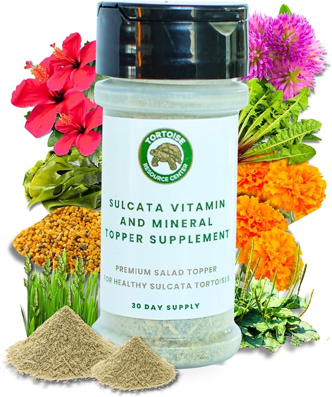 Sulcata Tortoise Calcium, Vitamin and Mineral Topper Supplement | Salad Topper for Baby Sulcata Tortoises | Promotes Health, Immunity and Strong Shell | 30-Day Supply in Easy to Use Shaker