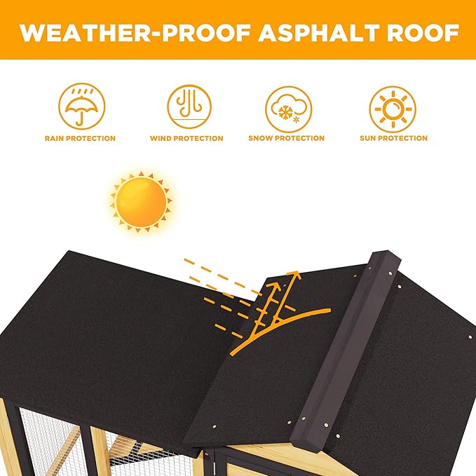 Bunny Cage Premium Rabbit Hutch with Leak-Proof Roof, 2-Story Bunny House for Guinea Pigs & Hamster, Wooden Chicken House with Deep Pull-Out Tray, Waterproof Chicken Coop for Outside (Yellow Black)