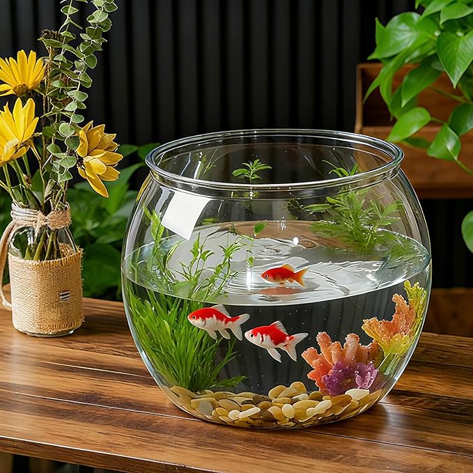Geelin 7 Gallon Plastic Fish Tank Large Bowl Shatterproof with Crystal Clear Clarity for Terrarium, Flower Vase Centerpiece Gift for Fish Lovers(Round)