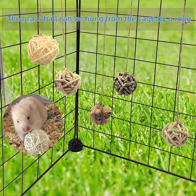30PCS Rabbit Grass Balls 1.96in Guinea Pig Balls Small Animal Activity Enrichment Toy for Bunny Chinchilla Hamster Gerbil Grinding Playing