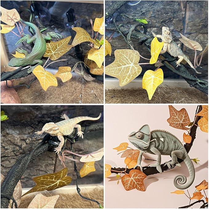 BNOSDM Reptile Climbing Branch Flexible Bend-A-Branch Jungle Vines Terrarium Plant Decoration with Suction Cup for Crested Gecko Chameleon Gecko Snake Tree Frog 2PCS, Yellow