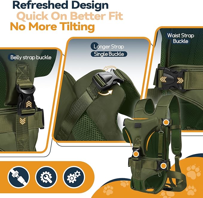 Pet Dog Front Carrier Backpacks, Legs Out Secure-Fit Dog Front Carrier for Small Dogs Up to 17 lbs, Adjustable Hands Free Pet Chest Carriers for Hiking Cycling (M, Green)