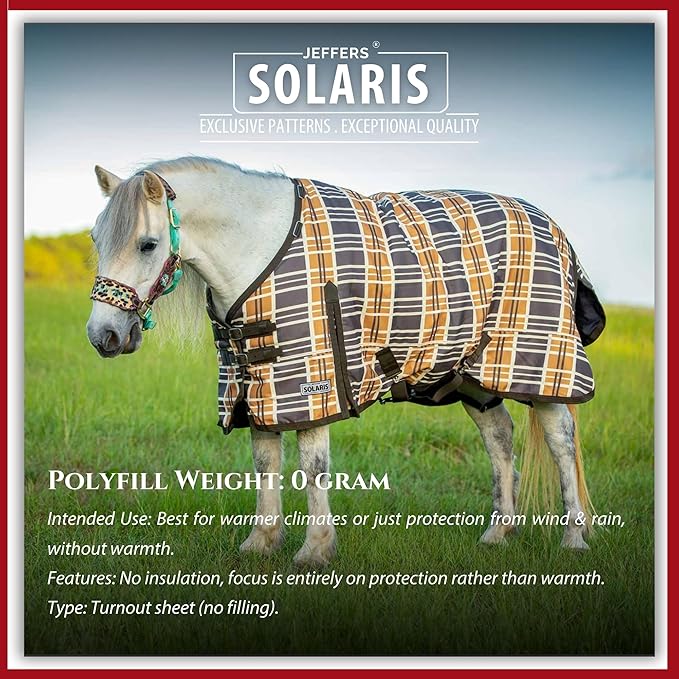 Jeffers Pony Poppins Solaris 1200 Denier Turnout Blanket Brown & Cream Plaid 51" - Waterproof, Breathable Horse Blanket with 0 gram Polyfill, No Insulation, Ideal Protection for Wind & Rain,