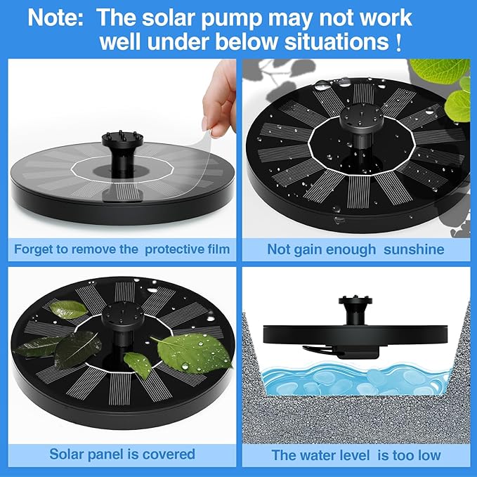 Solar Fountain, Floating Solar Powered Water Fountain Pump for Bird Bath, Garden, Pond, Pool, Outdoor (1W)