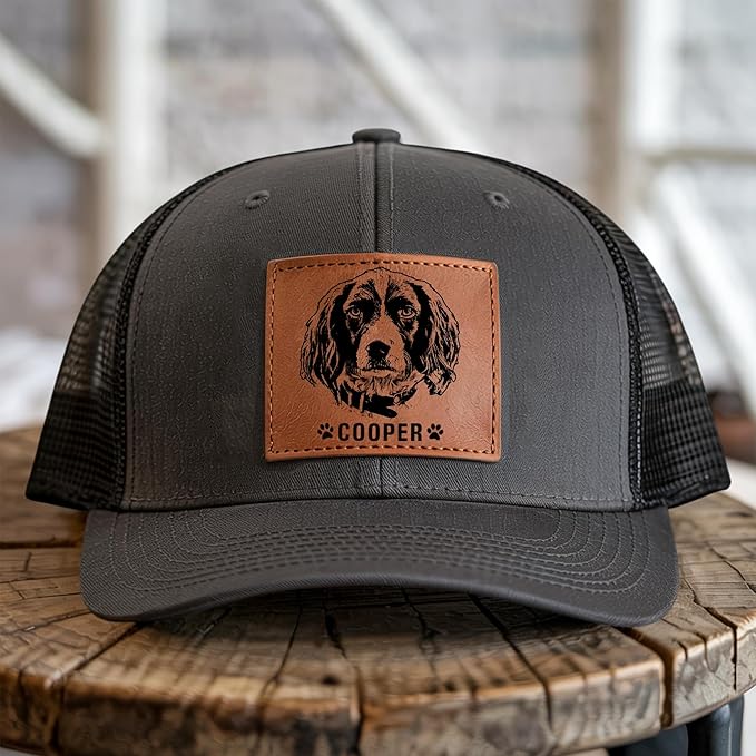 Custom Dog Photo Trucker Hat Leather Patch, Personalized Hat with Photo, Custom Cap Gift for Dogs Dad Mom, Pet Lover Dog Mom Gifts Mothers Day Christmas