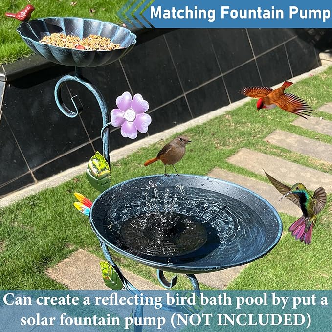 Bird Baths, 58" Tall Bird Bath and Feeder Stake, Standing Bird Baths for Outdoors, Metal Decorative Birdbaths and Feeders Combo for The Garden, 2 in 1 Outside Birdbath with 5-Prong Stake