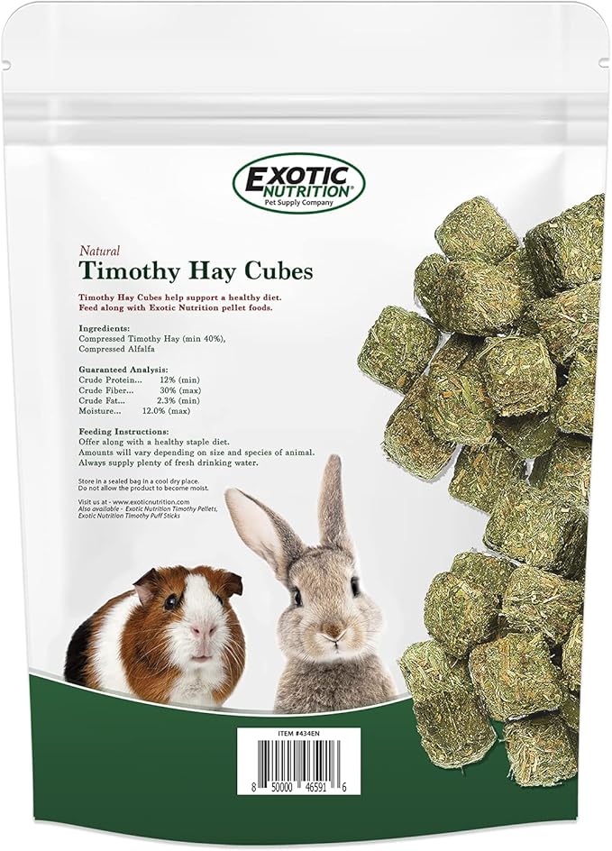 Timothy Hay Cubes 1 lb - 100% All Natural, High Fiber, Sun Cured Timothy Grass Food & Treat - Rabbits, Guinea Pigs, Chinchillas, Degus, Prairie Dogs, Tortoises, Hamsters, Gerbils, Rats & Small Pets
