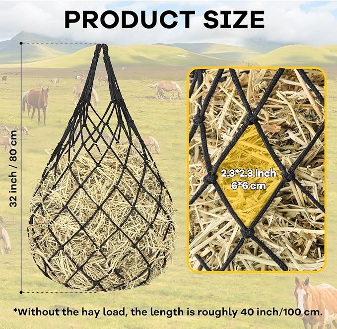 3 Pcs Hay Bags for Horses, Hay Nets for Horses Goat Sheep,Goat Hay Feeder for Slower Feeding,Strong Load-Bearing Hay Bag Hanging for Horse Stable Trailer (Black)