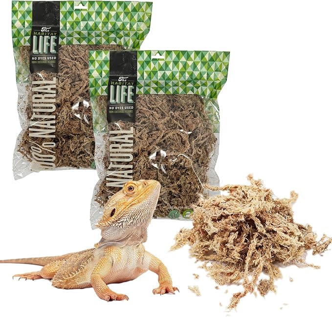 The Habitat Life - Natural Sphagnum Moss - for Reptiles, Amphibians & Invertebrates Terrariums - Humidity Control - Ideal for Burrowing & Nesting - Dye-Free & Safe - Medium - 2 Pack