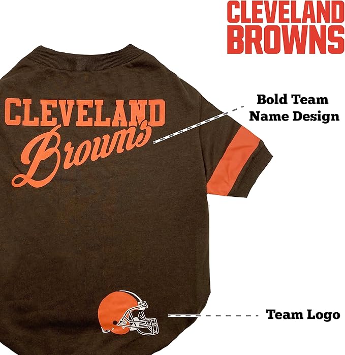 Pets First NFL Cleveland Browns Dog & Cat T-Shirt, Large. Football PET TEE Outfit with New & Updated Fashionable Stripe Design, Durable & Cute (CLE-4146-LG)