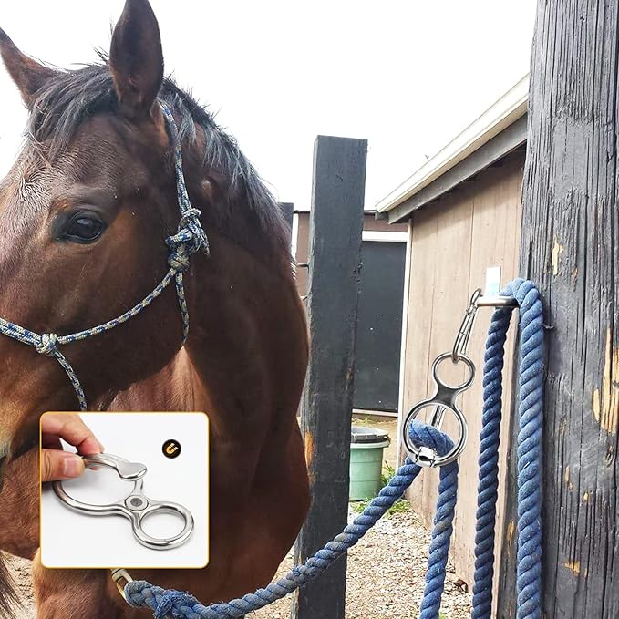 Horse Tie Ring, Heavy Duty Stainless Steel Tie Ring Horse Training Equipment Horse Tack and Supplies with Eye Bolt,Quick snap,Humane and Safe Tie Way