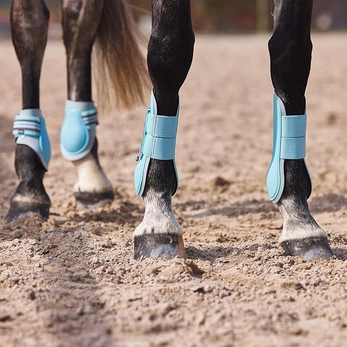 HORZE Adepto Open Front Tendon Boots | Durable Shell with Neoprene Lining - Canal Blue - Horse