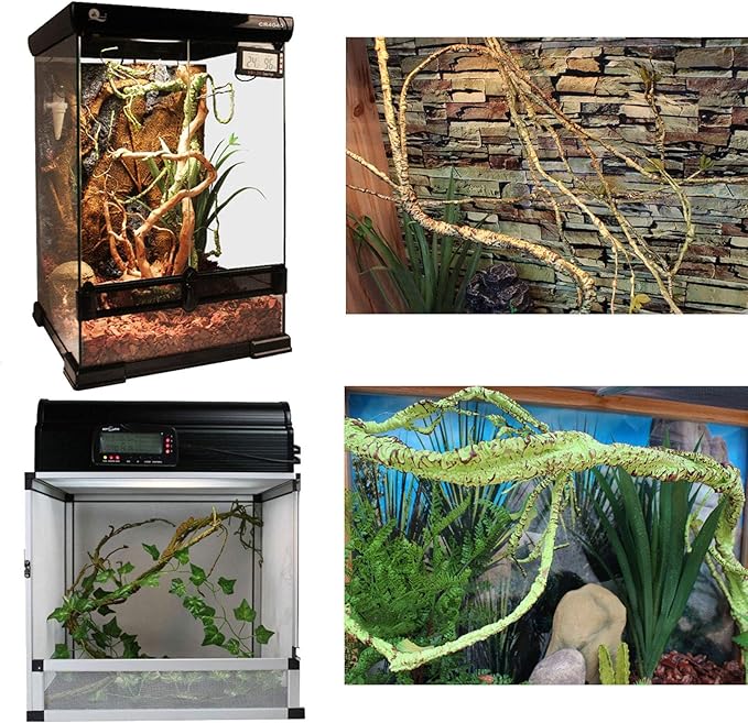 kathson 3 PCS Reptile Vines Plants Flexible Bendable Jungle Climbing Vine Terrarium Plastic Plant Leaves Pet Tank Habitat Decor for Bearded Dragons Lizards Geckos Snakes Frogs and More Reptiles