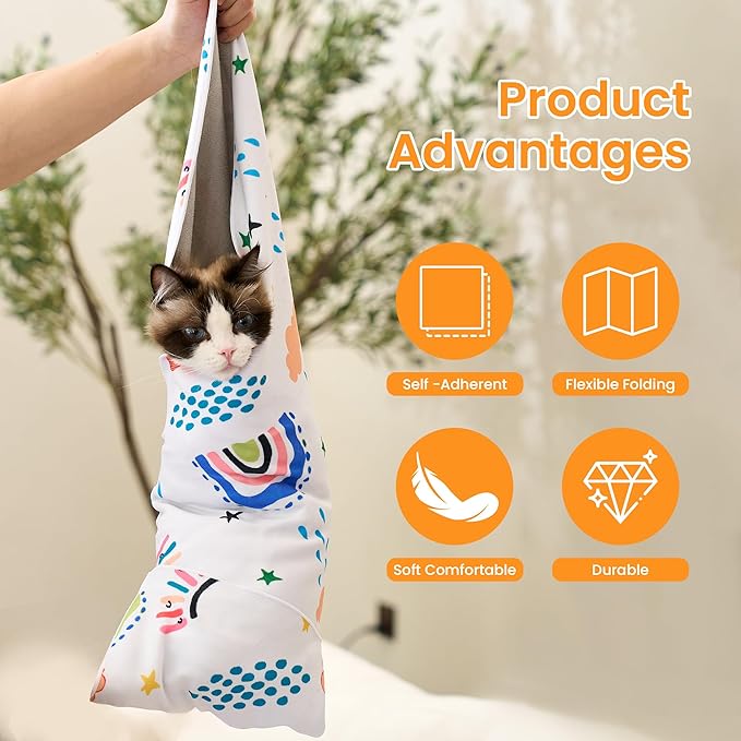 Cat Wrap for Grooming,Cat Wrap for Cutting Nails,Self-Adherent Soft Cat Blanket,Anti-Bite,Anti-Scratch Anti-Escape Multifunctional Cat Grooming Bag(27.6" X27.6",Within 23.57lbs)