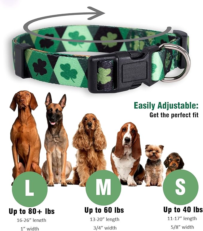 Native Pup St Patricks Dog Collar- Saint Patrick Green Shamrock Pet Collars- St. Patrick’s Lucky Irish- Cute Boy Girl Puppy Gift- Adjustable for Small, Medium, Large Breeds (Argyle, Large)