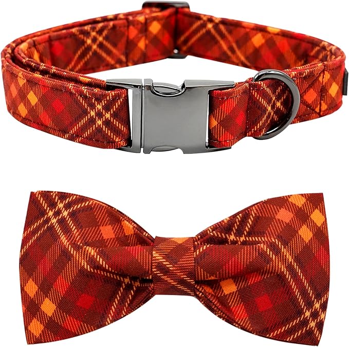 Fall Dog Collar, Pet Collar Bow Plaid Pet Collar Girl Boy Holiday Pet Collars Gift Bow Dog Collar Cute Soft Puppy Collar for Large Dogs